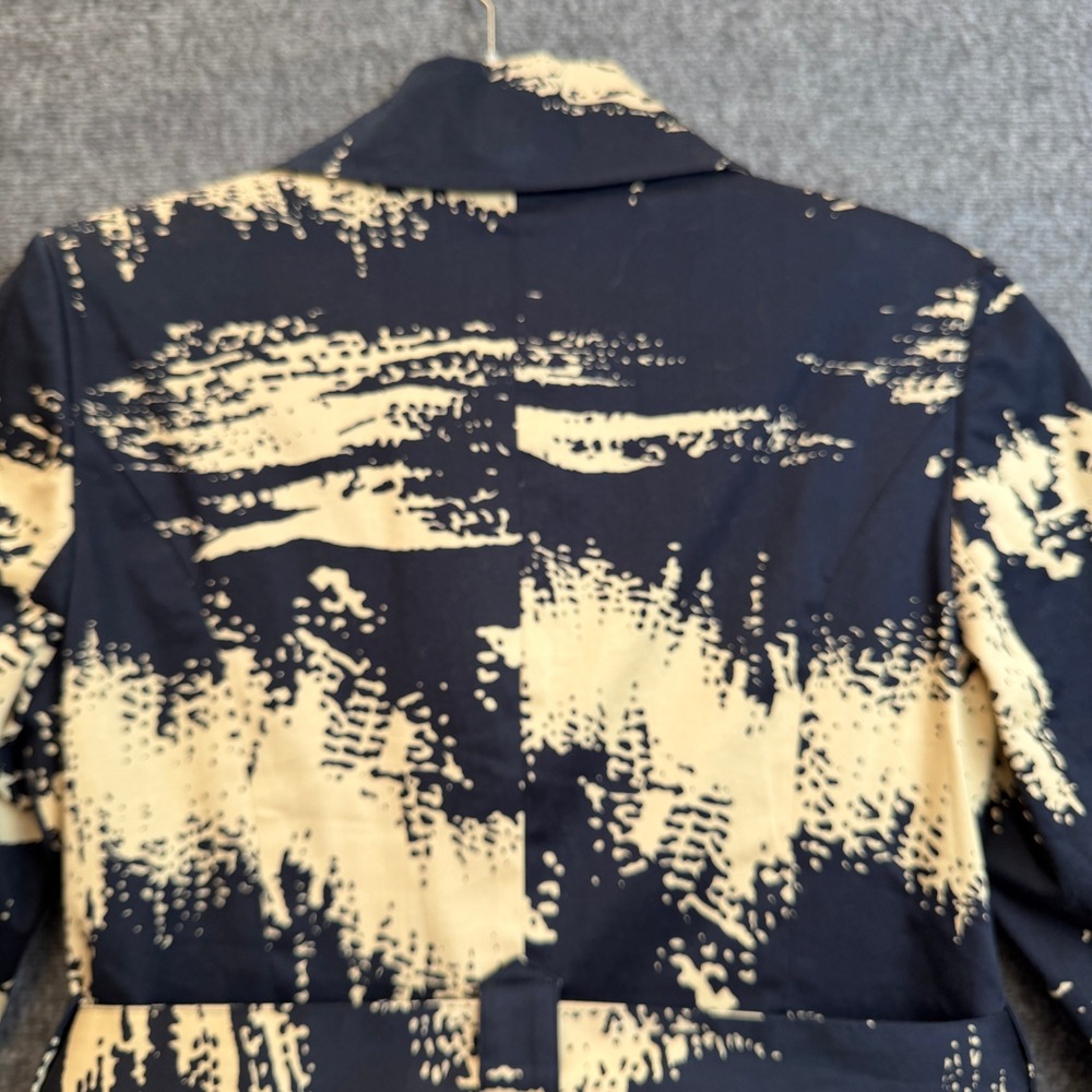 Grace Women Size 8 Black Cream Abstract Print Belted Blazer Cotton Blend Jacket - Picture 6 of 16